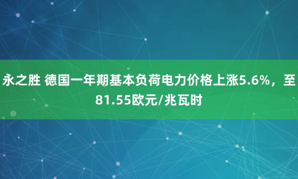 永之胜 德国一年期基本负荷电力价格上涨5.6%，至81.55欧元/兆瓦时